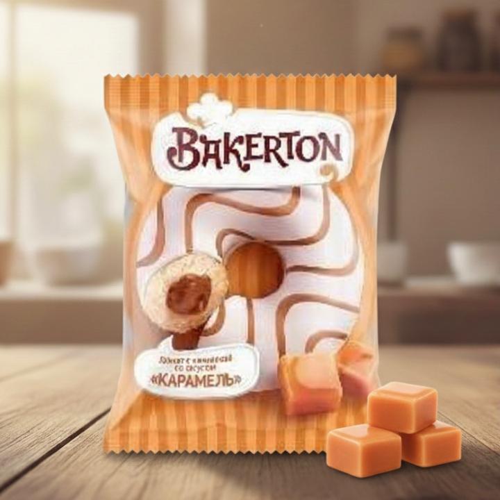 BAKERTON Донат глазированный Карамель с начинкой со вкусом карамели